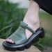 Top Layer Cowhide Wave Thick Sole Peep Toe Strap Casual Sandals_voghion.com