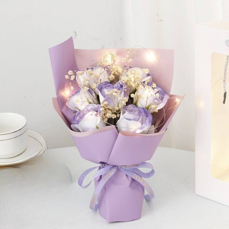 Christmas Rose Soap Flower Creative Crushed Ice Blue Hand held Bouquet Gypsophila Dry Flower Valentine's Day Rose Bouquet_voghion.com