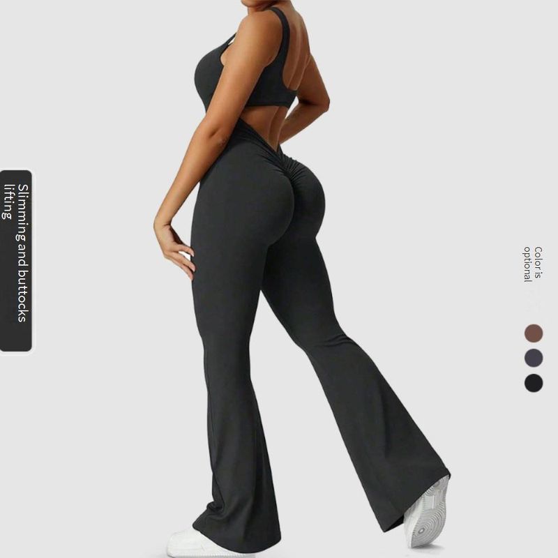 Women's Clothing Wide-leg Horn Jumpsuit Sexy Backless Sports Yoga Jumpsuit_voghion.com