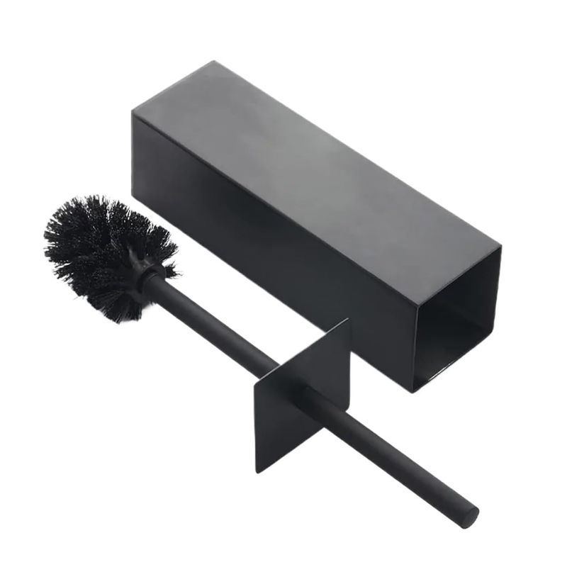 Juego de portaescobillas de acero inoxidable - Herramienta de limpieza cuadrada - Sin perforaciones - Cepillo de inodoro vertical duradero, accesorio de limpieza para baño, color negro_voghion.com