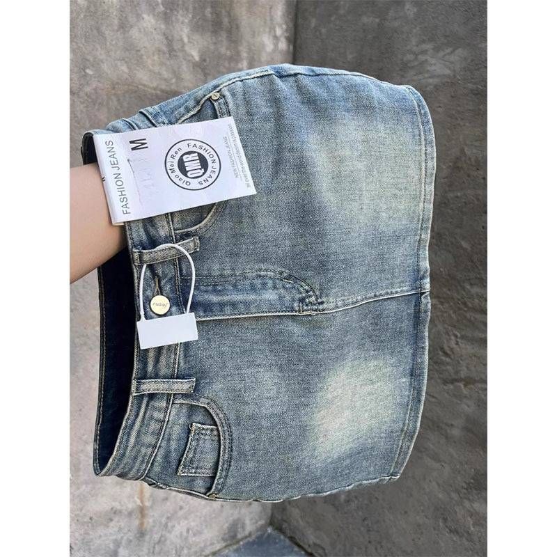 Damenbekleidung Großer Retro-Jeansrock im Frühjahr im neuen Stil mit hoher Taille, elastischer, schlanker Hüftrock, Anti-Exposition, kurzer Rock_voghion.com