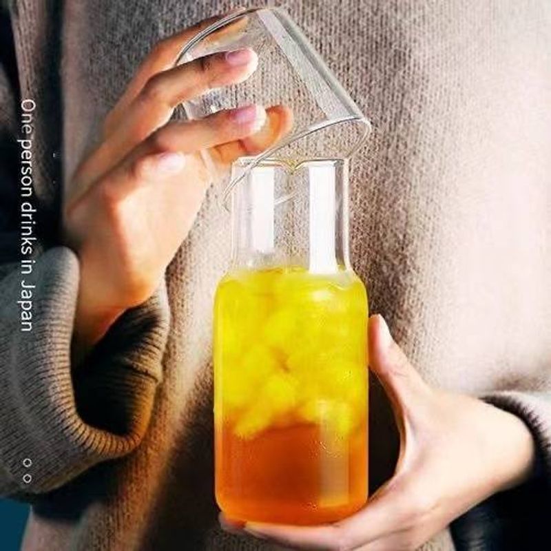 Thickened Glass Tumbler - 350ml Heat & Cold Resistant Cup For Water Milk Juice (Compact Personal Drinking Cup With Wooden Lid & Straw Slot)​​_voghion.com