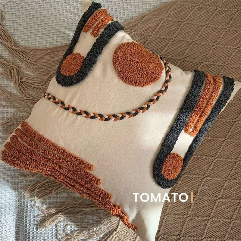 Funda de cojín con borlas para sofá, estilo retro nórdico, bohemio, estilo B&B, ligera, de lujo, con mechones pintados a mano_voghion.com