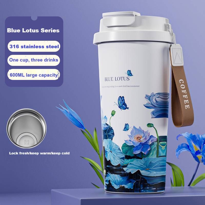 High Appearance Coffee Cup, Dual Drink 316 Insulated Cup With Drawstring, Straw Water Cup, Portable Stainless Steel Cup_voghion.com