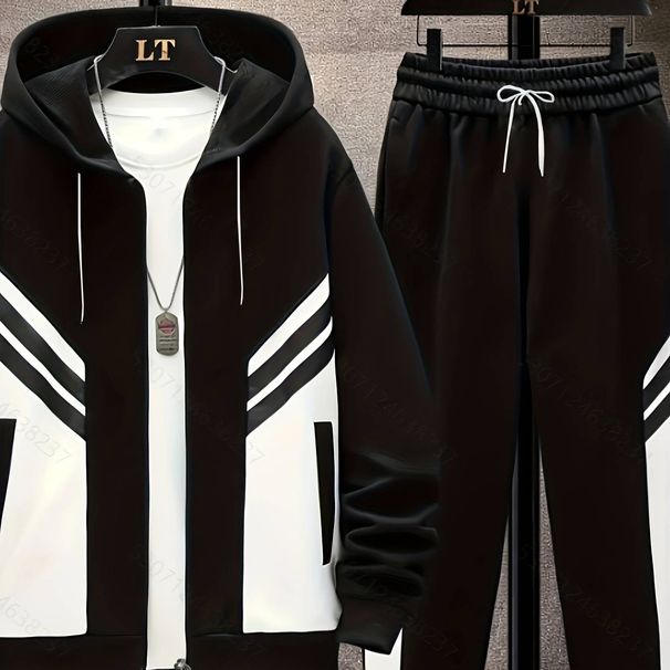 2-teiliges Sportbekleidungsset für Herren – Trendige Kapuzenjacke & 3D-Digital-Jogginghose (leicht und atmungsaktiv für Frühling/Herbst)_voghion.com