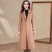Women's Knee-Length Wool Blend Trench Coat With Belt - Elegant Office Casual Overcoat In Solid Colors (Khaki, Burgundy, Coffee, Caramel)_voghion.com