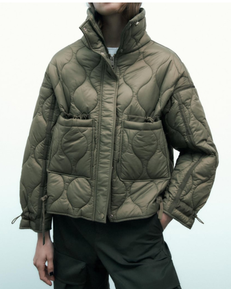 Women's spring quilted button-close cotton jacket with elastic strap and clip clip_voghion.com