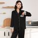 Light Luxury Lace Splicing Ice Silk Pajamas Women's Thin Long-sleeved Two-piece Silk Loungewear_voghion.com