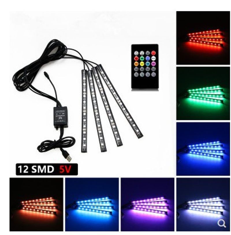 Muzyka samochodowa rytmiczna kolorowa dioda LED dekoracyjna do wnętrz USB atmosfera gniazdo stóp_voghion.com
