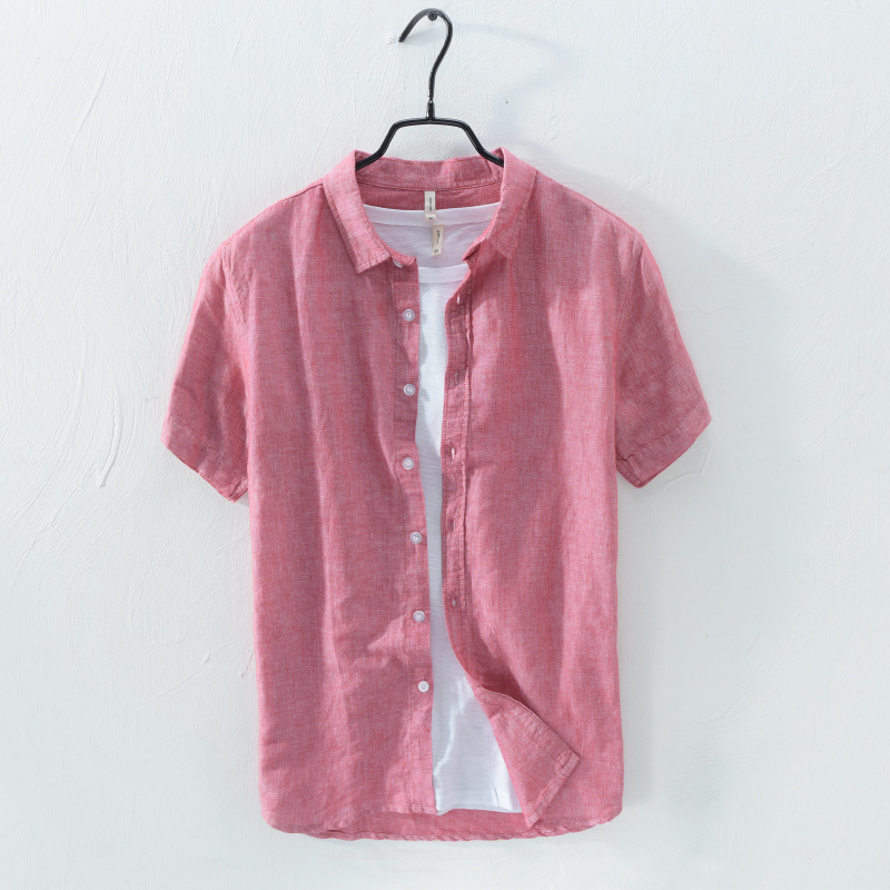Camicia a maniche lunghe ampia e casual da uomo in cotone e lino, semplice e tinta unita, da uomo_voghion.com