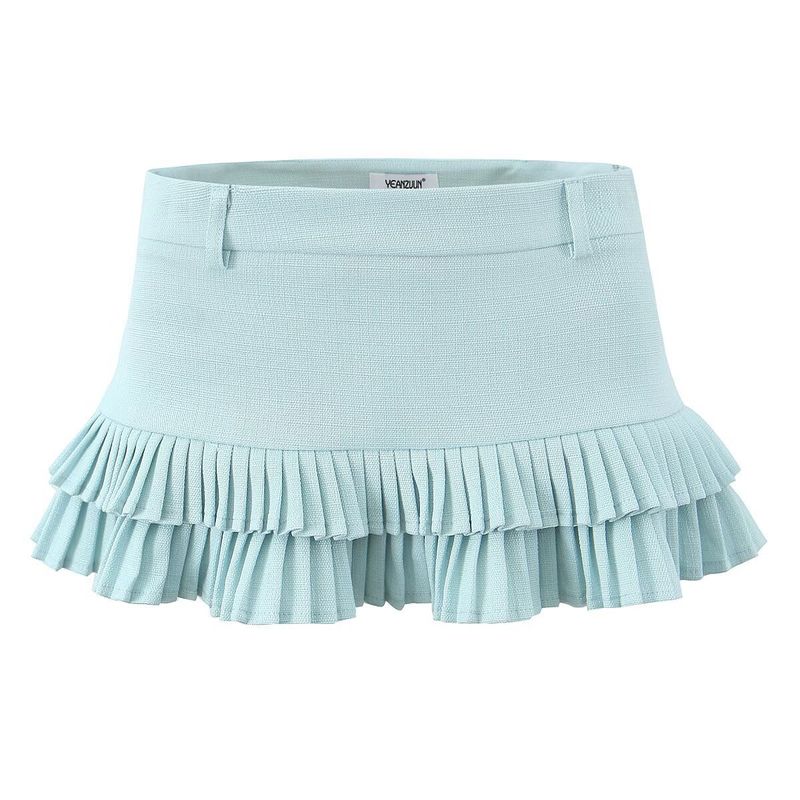 25 nuove donne estive alla moda hot girl maglietta a righe con maniche + set gonna corta a pieghe a vita bassa_voghion.com