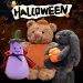 1 stk. søt svart kaninholder gresskar plysjleker myk gresskarbjørn øretelefon og kappe aubergine fylt dukke halloween knask eller knep_voghion.com