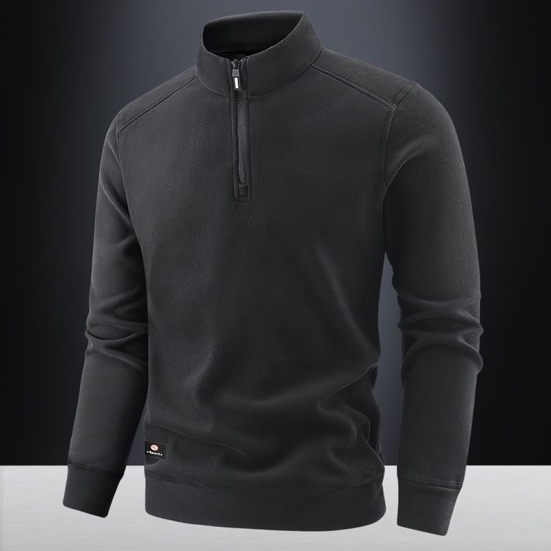 Maglione da uomo con collo alto e mezza zip, foderato in pile – Pullover invernale in maglia spessa, anti-pilling e lavabile in lavatrice (dettaglio con stemma minimalista)_voghion.com