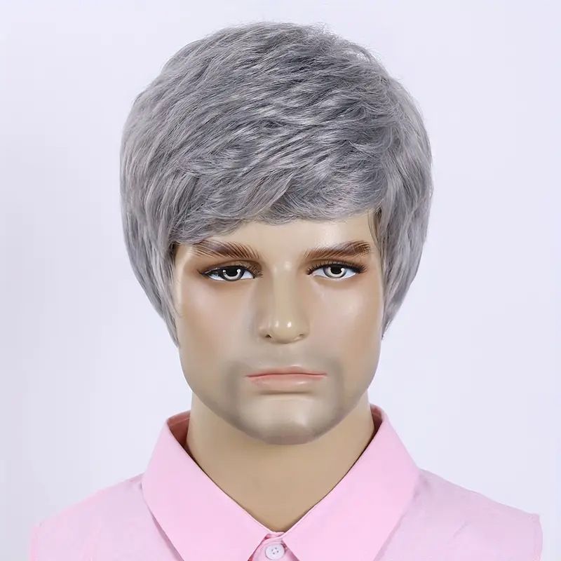 Synthetic Clip-in Men's New Wigs Men's Gray Side Parted Short Wigs Elastic Net Middle Aged And Elderly Fashion Wigs Are Now_voghion.com