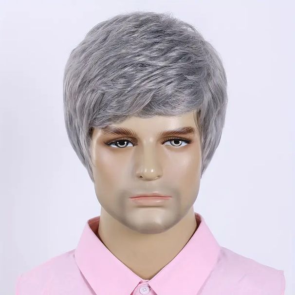 Synthetic Clip-in Men's New Wigs Men's Gray Side Parted Short Wigs Elastic Net Middle Aged And Elderly Fashion Wigs Are Now_voghion.com