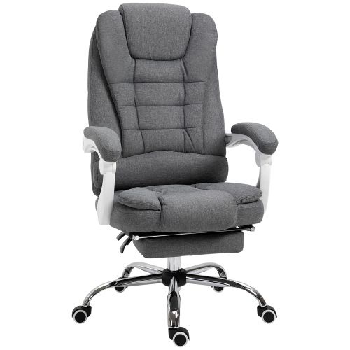 Vinsetto Bürostuhl Ergonomischer Schreibtischstuhl Mit Klappbarer Fußstütze, Höhenverstellbar & Neigbar, Metall Grau Für Komfort Im Home Office_voghion.com