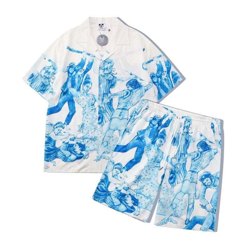 Ανδρικά ρούχα Casual High Street Floral Πουκάμισο Κοστούμι Rebel Full Print Πουκάμισο Παραλίας Cardigan Σορτς Άνδρες_voghion.com
