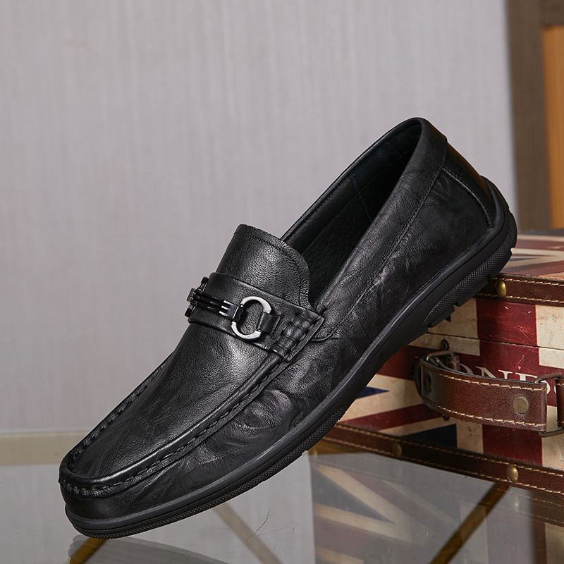 Comfortable bean shoes flat slim casual leather shoes for men_voghion.com
