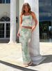 7-color New Women's Flower Print Chest Wrapped Long Skirt 2-piece Set_voghion.com