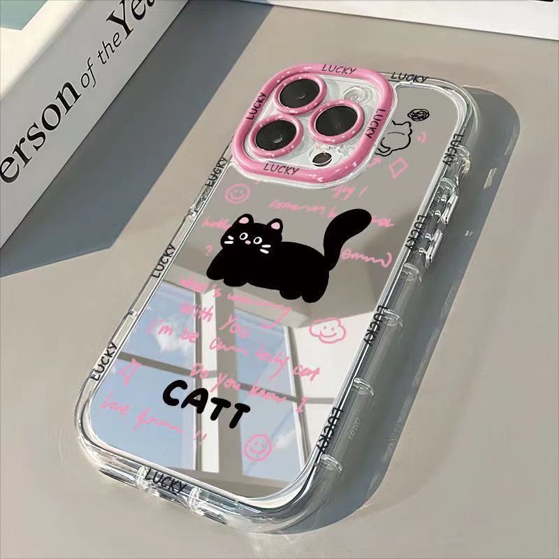 Unbeatable Quality English Black Cat Iphone 15 Phone Case IPhone 14 Promax Mirror 13pro/12 Soft Xr/8plus All Inclusive_voghion.com