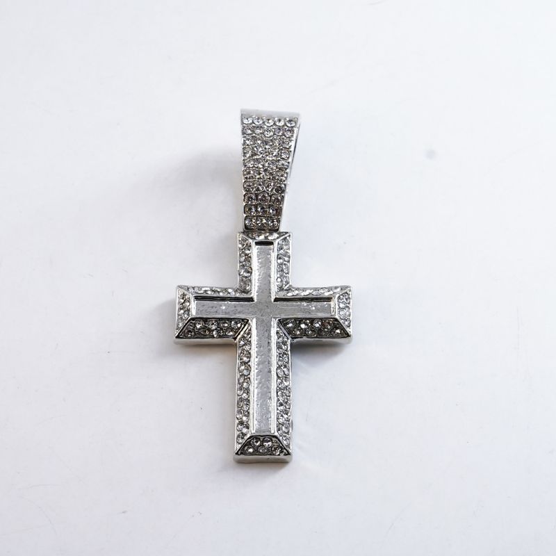 Hip Hop Personalized Alloy Full Diamond Cross Pendant Men's Necklace_voghion.com