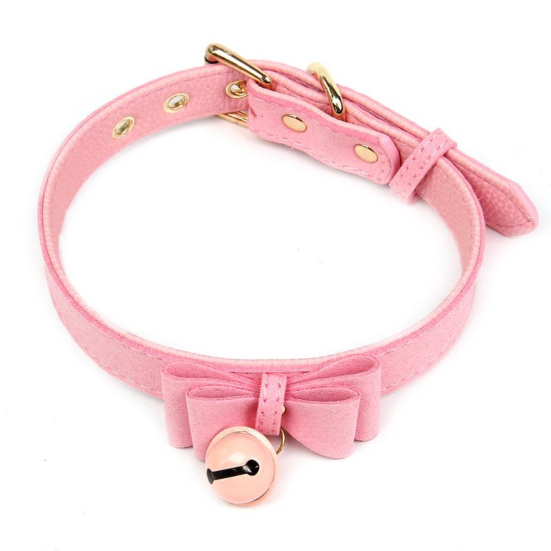 Pink Læderhalsbånd SM Sjove Produkter Bell Neck Ring Par Sexlegetøj Til Kvinder_voghion.com