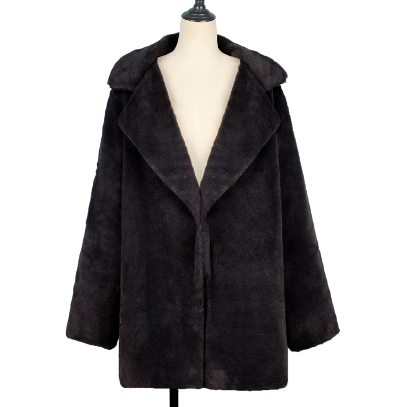 Autumn and Winter Women's Mid-Length Suit Collar Imitation Fur Jacket Coat_voghion.com