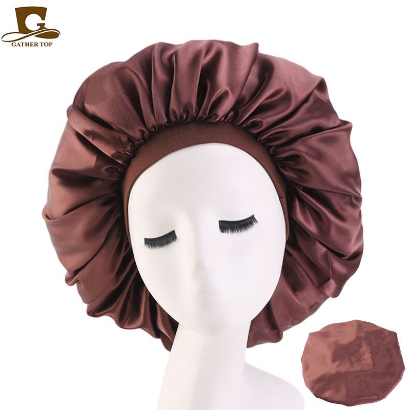 Dammössor stor rund hatt i satin, elastisk nattmössa med bred brättad, enfärgad kemoterapihatt TJM-405A_voghion.com
