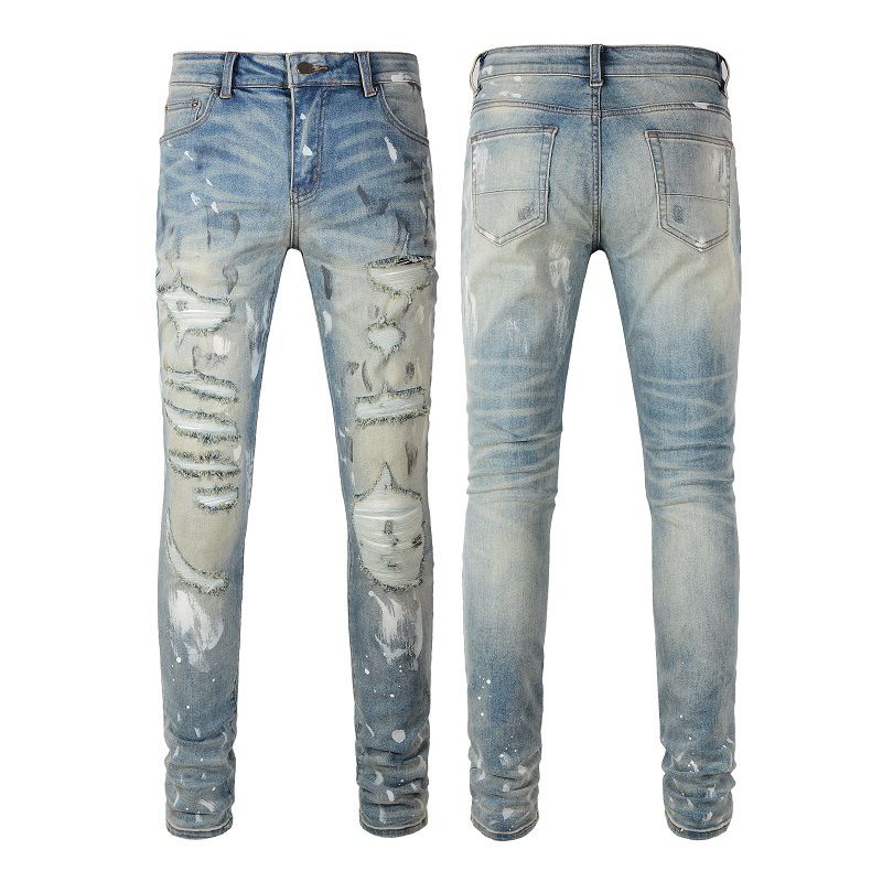 Herenkleding Geplooide Kleur Herenjeans Heren Slim Fit Gaten Beggar Small Feet Broek_voghion.com