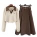 Damkläder höst och vinter ny fet mm-version av åldersreducerande polotröja med krage och kjol som täcker kött, tvådelad kostym_voghion.com