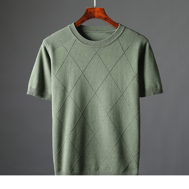 Herrenpullover Kurzarm Modetrend Frühling und Sommer Gestricktes Halbarm-T-Shirt Große Größe Pullover Bottoming T-Shirt Mercerisierte Baumwolle_voghion.com