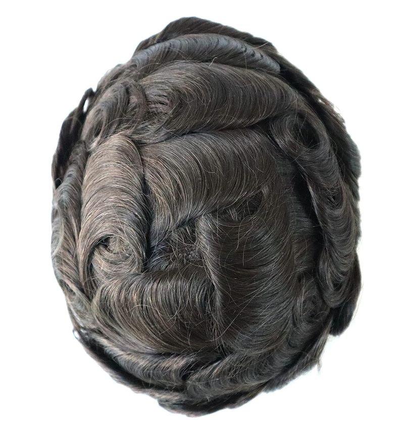 Durable Skin Knotted Toupee For Men 100% Human Hair Replacement System 0.12-0.14mm PU Base Hair Pieces Natural Hairline Real Wigs Dark Brown Color #3_voghion.com