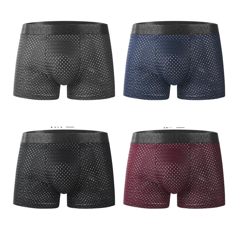 Roupa íntima masculina de malha – Tecido de seda gelada com reforço de algodão grafeno, ajuste confortável que absorve a umidade para esportes e uso diário (XL-5XL, 8 cores)_voghion.com