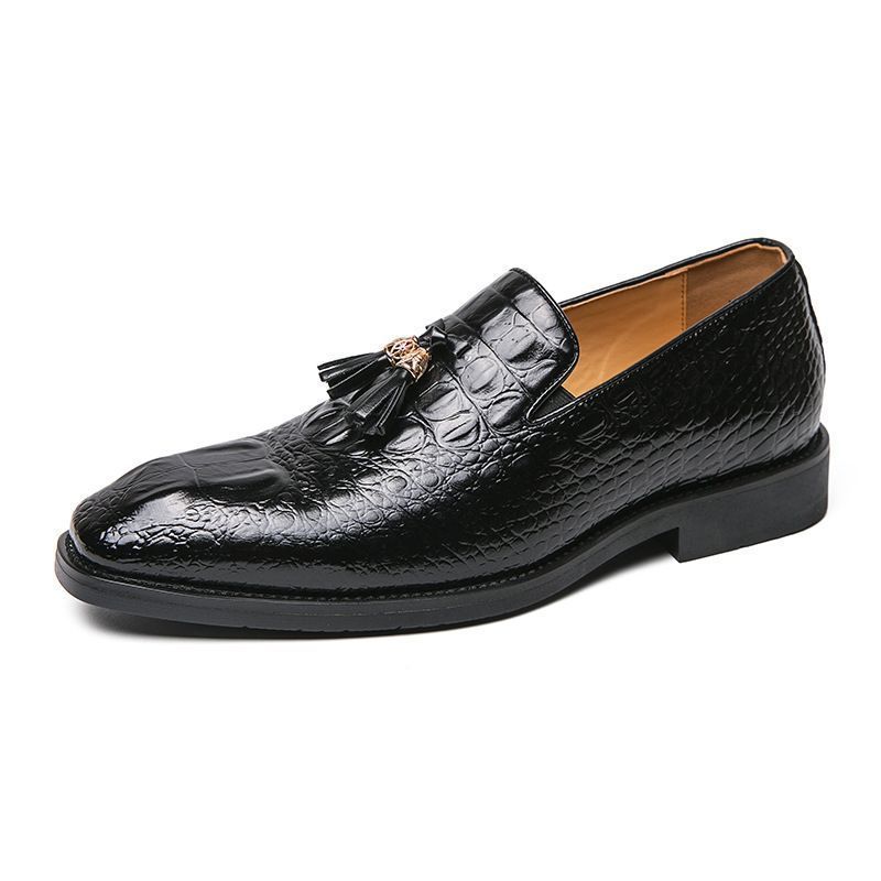 Oversized Slip-on Leather W Fringed Feet Loafers British Men's Crocodile Print Business Casual Bean Shoes_voghion.com
