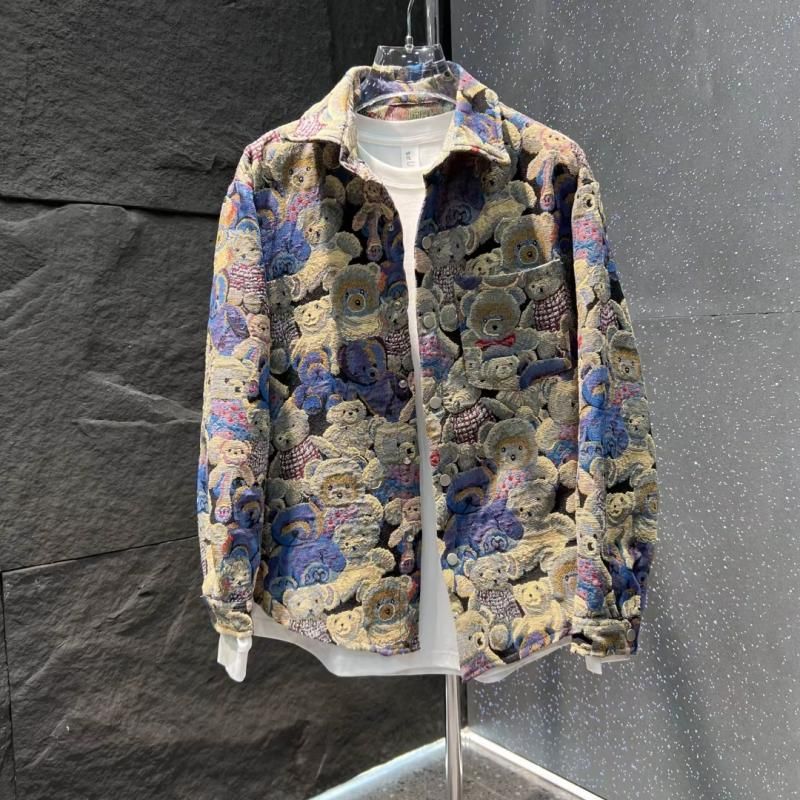 Veste d'automne en jacquard tissé à revers pour homme, veste de couple polyvalente, ample et décontractée_voghion.com