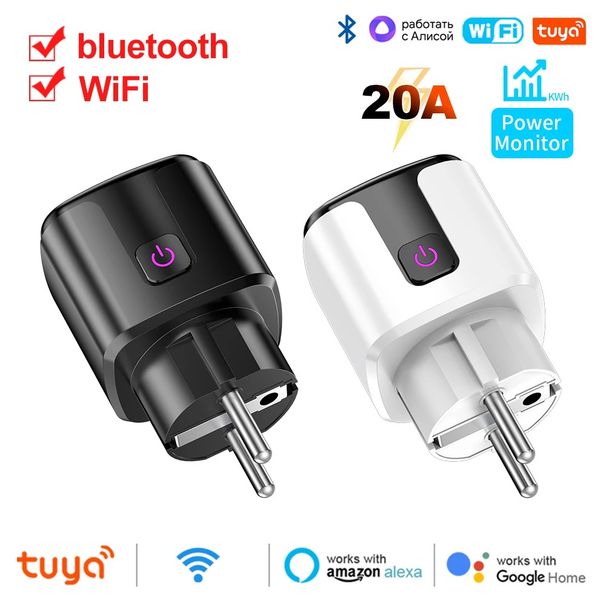 Tuya Smart EU Plug WiFi Bluetooth 20A Socket Power Monitoring Timer Outlet Compatible With Google Home Alexa SmartThings_voghion.com