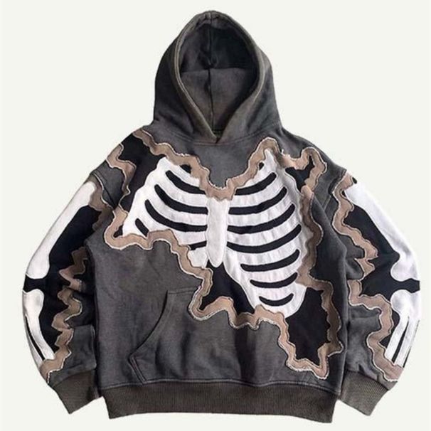 Sweat à capuche unisexe motif tête de mort et flammes – Pull oversize imprimé gothique 3D (indispensable streetwear, polyester respirant, poches zippées pour téléphones et cartes)_voghion.com