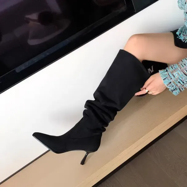 Designer Boot American Retro Western For Women Thin Heels, Pointed Toes Stacked Wide Large Tube, Circumference, Spicy_voghion.com