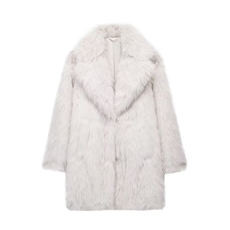 Women's Clothing 2024 autumn and winter clothing artificial fur warm mid length coat thick coat_voghion.com