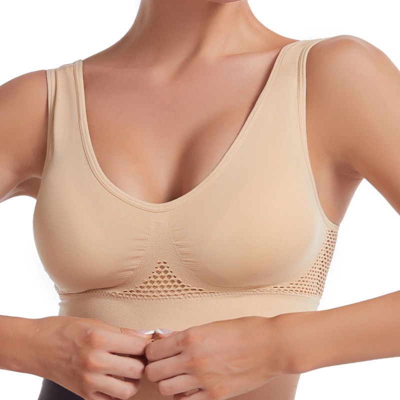 Jóga sportmelltartó üreges hálós, légáteresztő lyukakkal, nagy méretű, acélgyűrű nélküli sportmelltartó nőknek_voghion.com