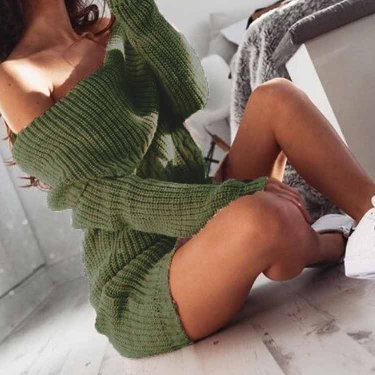 Maglione per abbigliamento da donna, maglione da donna con colletto a una linea e spalle scoperte_voghion.com