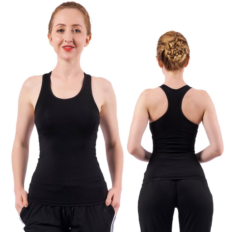 Gilet sportivo da corsa per la schiena da allenamento nero a forma di I ad asciugatura rapida da donna con abbigliamento da yoga con imbottitura sul petto_voghion.com