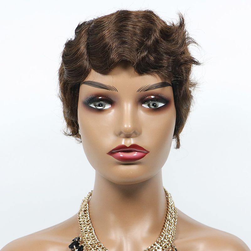 Short fairy Finger cut wave wig 100% human hair, non-lace mechanism created Pixie wave short curly wig for women_voghion.com