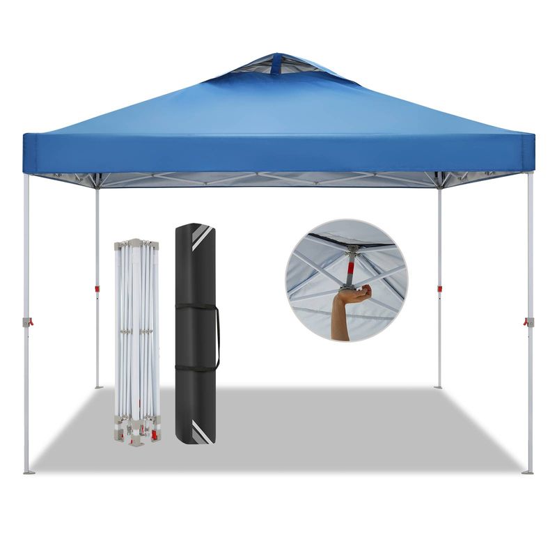 TOOLUCK 3 x 3 m Pop-Up-Überdachungszelt mit Belüftungsöffnung, sofortiger Sonnenschutz für den Außenbereich für Camping am Strand und im Hinterhof mit 8 Heringen, 4 Seilen und Tragetasche, blau_voghion.com