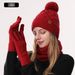 Gorro de malha de inverno para mulheres, veludo de camada dupla e gorro de malha quente e grosso, cachecol e luvas, conjunto de três peças_voghion.com