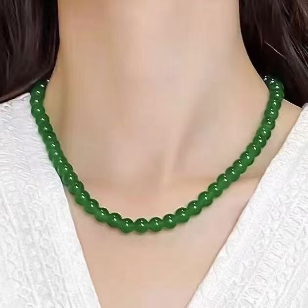 Ketten Chinesische Natürliche Grüne Jade Runde Perlen Halskette Handgeschnitzte Jadeit Mode Charme Schmuck Zubehör Amulett Für_voghion.com