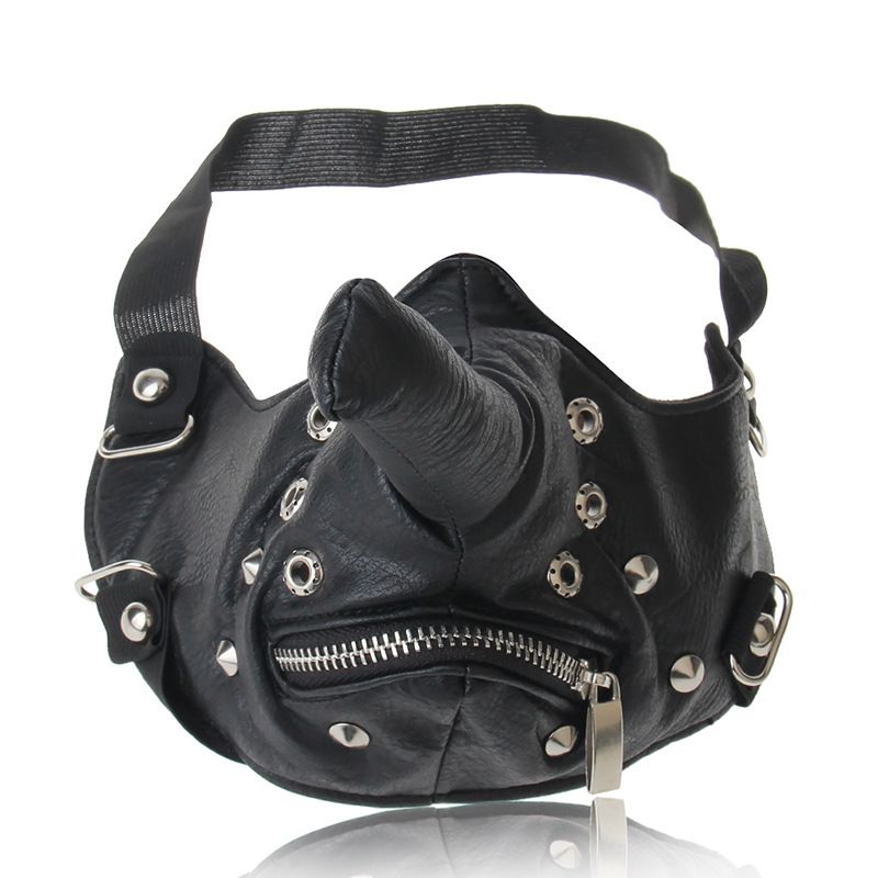 Unique Street Style With Zipper Nose Punk Cosplay Funny Face Head-Mounted Mouth Mask_voghion.com
