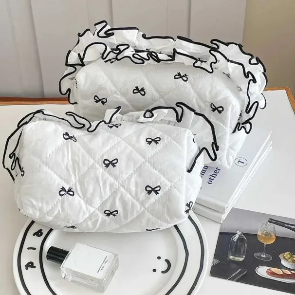 New Fashion Lace Zipper Cute Bow Portable Lipstick Makeup Handbag Womens Underwear Mini Clutch Bag Y241023_voghion.com