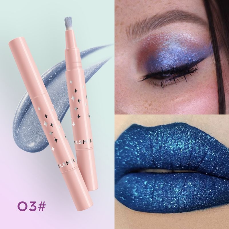MLSMILE 8 Colors Of Pearlescent Liquid Eyeshadow Soft Brush Diamond High Gloss Liquid Eyeshadow Rotating Lip Gloss_voghion.com
