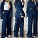 Women's Clothing New Women's Long Sleeved Denim Jacket Wide Leg Jeans Two Piece Set_voghion.com